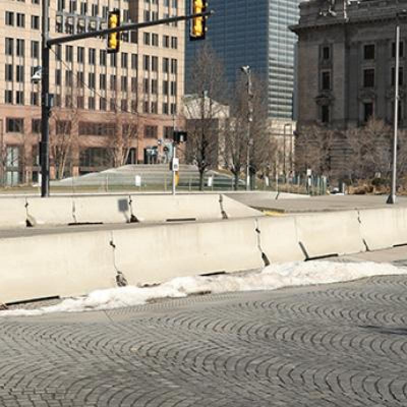 a photo of the sidewalk in downtown cleveland