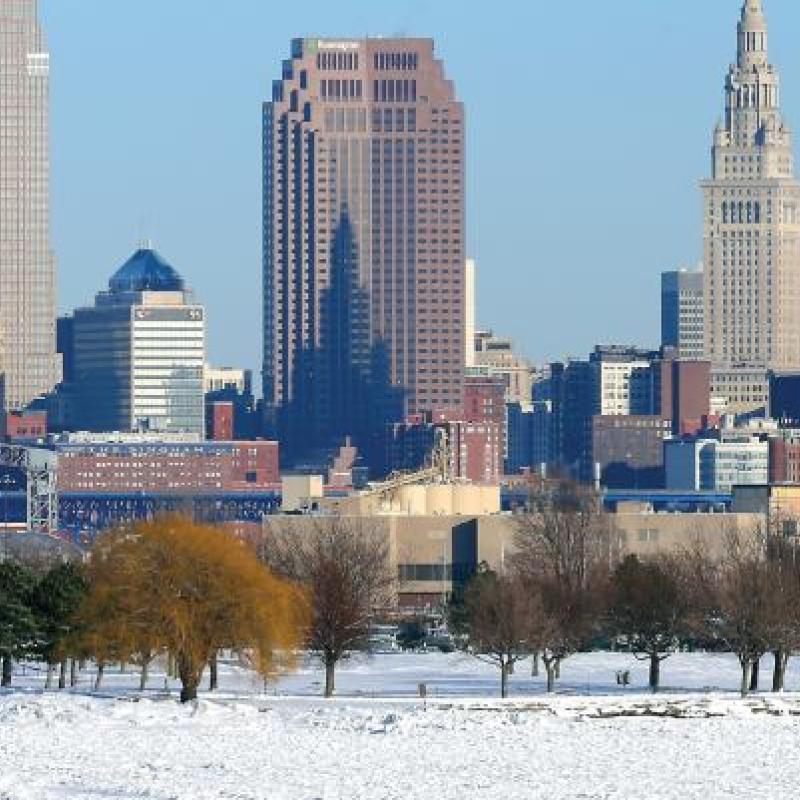 cleveland skyline snowy