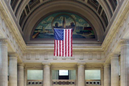 American Flag Hanging In City Hall