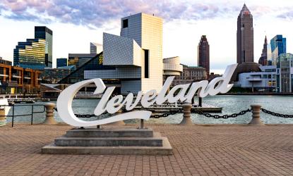 cleveland sign with cleveland in background