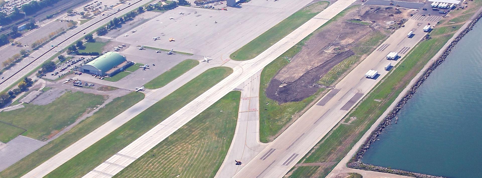 An arial view of Burke Lakefront Airport