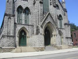 Church entrance; Photo - Don Petit, Landmarks Commission