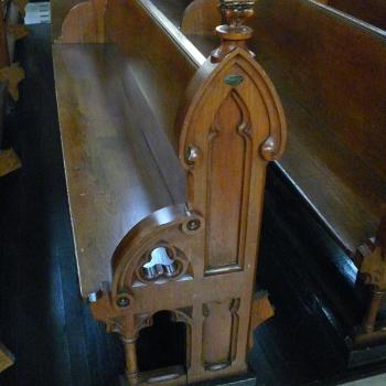 Pew detail; Photo - Dan Musson, Landmarks Commission